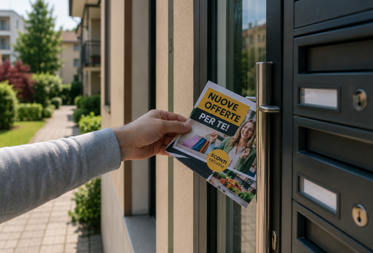 Distribuzione volantini porta a porta in area residenziale a Reggio Emilia